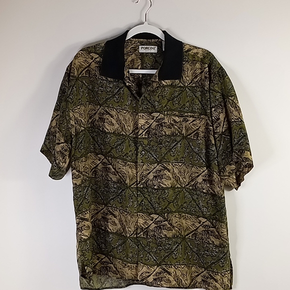 Porcini Silk Button Up Shirt Men's Size Medium - Picture 2 of 14